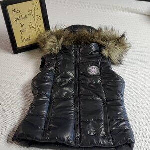 Aeropostale 87 Embellished Insulated Full Zip Sz XS Vest w Zip Off Faux Fur Hood